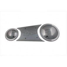 Chrome belt drive cover set with a flame design.