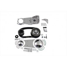 Includes 8mm belt, polished motor plate, double row sealed mainshaft support bearing, polished side guard, polished dome pulley covers, and Kevlar clutch. For use with a rear chain drive.
