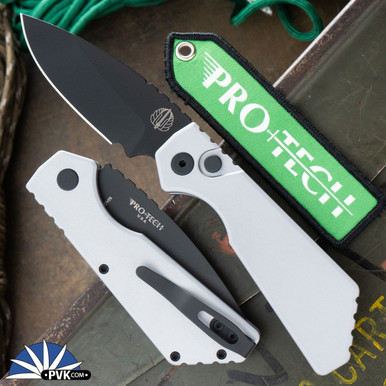 Protech Strider PT+ DLC Magnacut Blade, Grey Solid Handles, Black HW